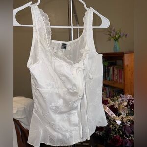 SHEIN White Lace Trim Tank Top